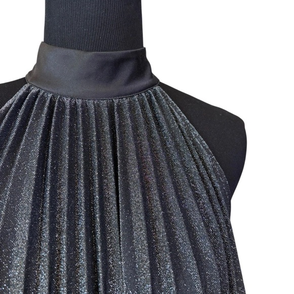 ZARA Pleated Halter Accordian Mini Dress XS Black Silver Cocktail Wedding LBD - Picture 3 of 7